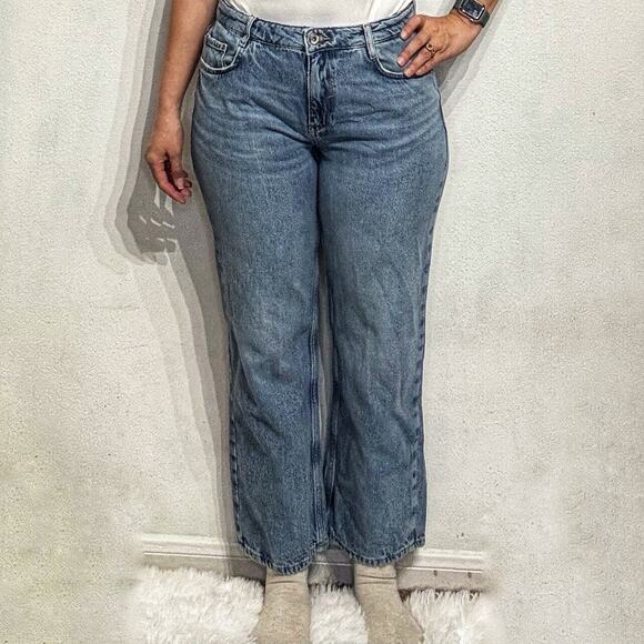 Zara Blue Wide Leg Jeans Sz 8 - Picture 1 of 12